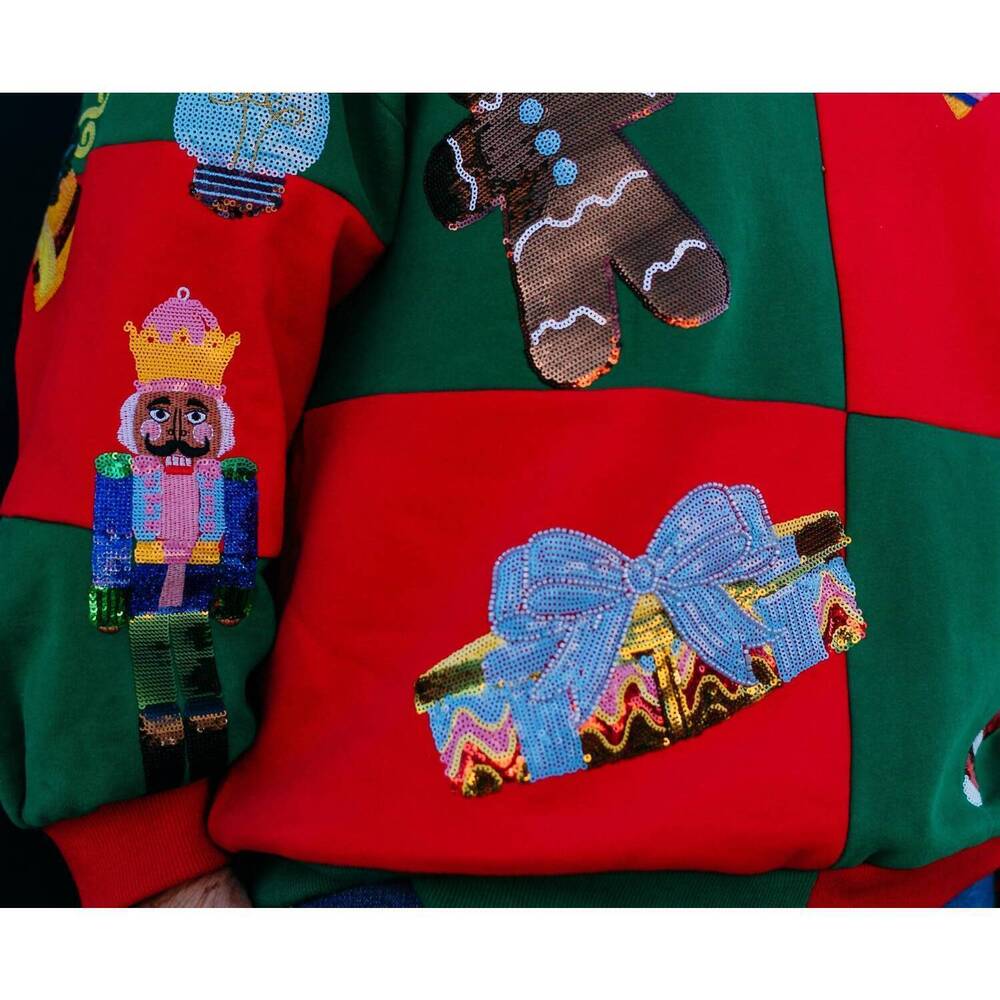 NEW QUEEN OF SPARKLES checkered christmas sweatshirt in multi - Picture 6 of 7